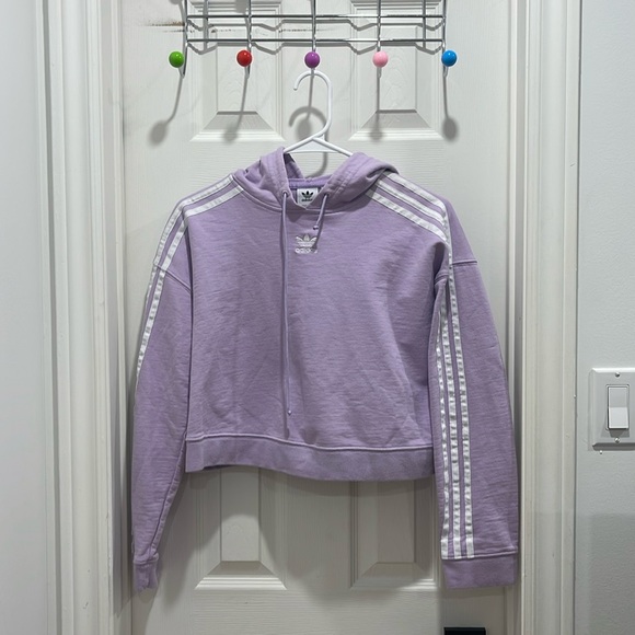 Adidas purple cropped sweatshirt hoodie - Picture 1 of 4